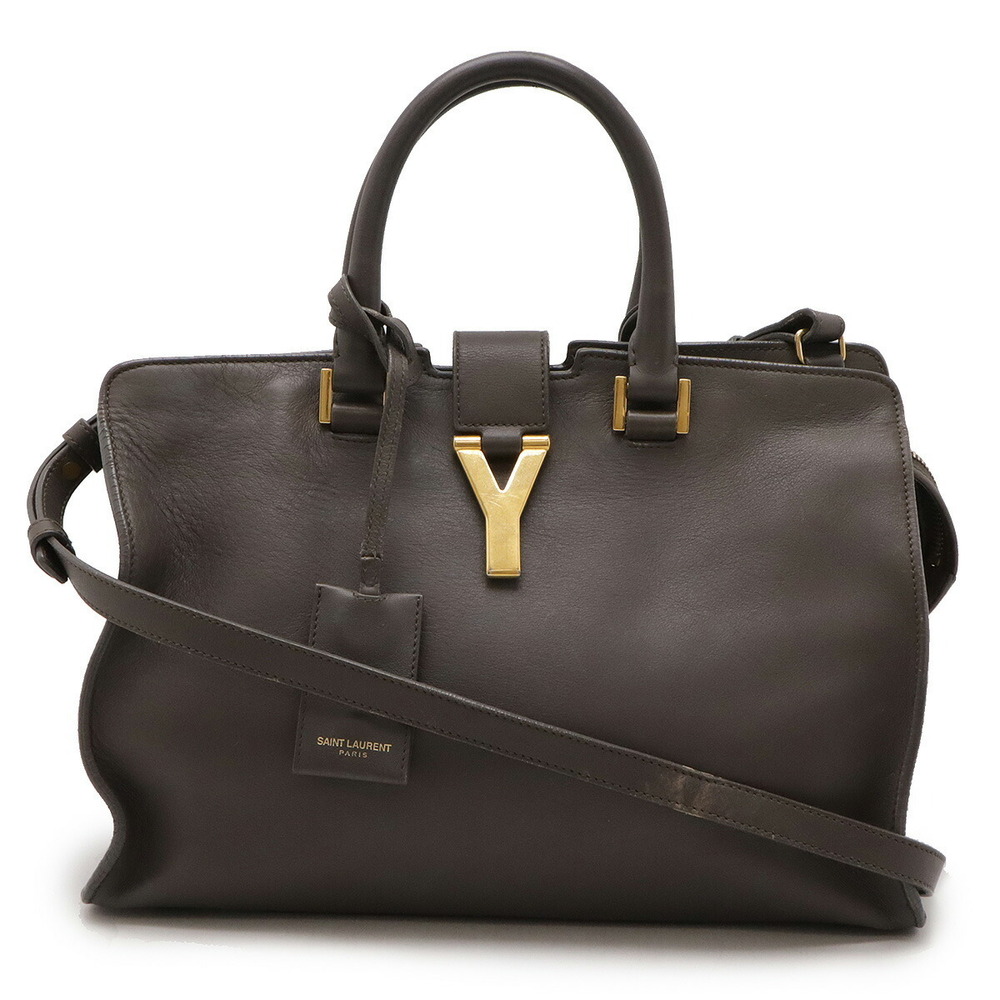 SAINT LAURENT PARIS YSL Yves Cabas Shoulder Bag gray leather
